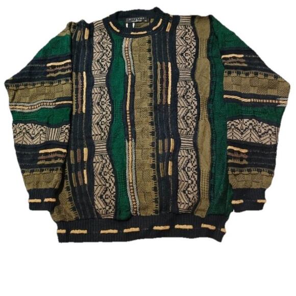 Vintage Protege Sweater Mens L 3D Knit Cosby Grandpa Biggie 90s Artsy Hipster - Picture 1 of 16
